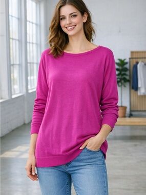 Dreamers Fuchsia Scoop Neck Lightweight Sweater